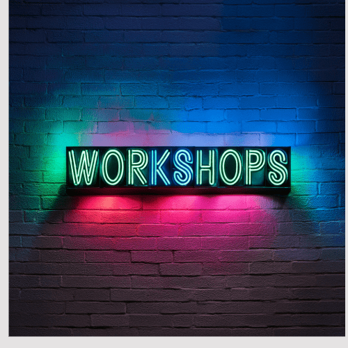 Summer Workshops Image with caption that says workshops.