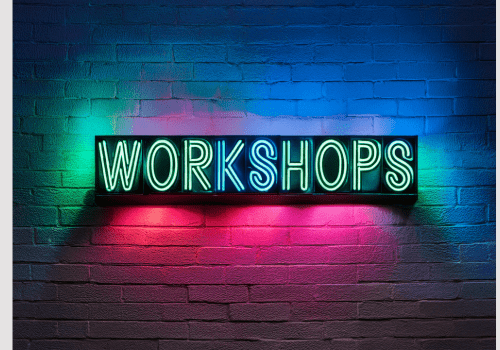 Image with caption that says workshops.